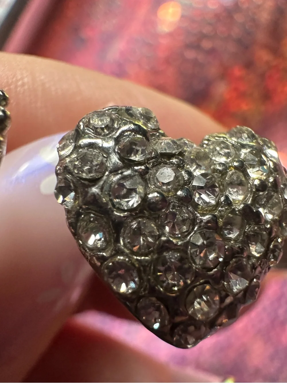UO • Double Knuckle Silver Tone Floating Rhinestone Heart Ring
